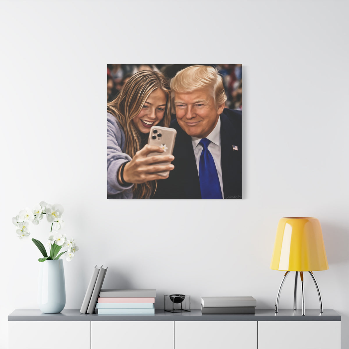 Trump Figure Selfie Matte Canvas Print