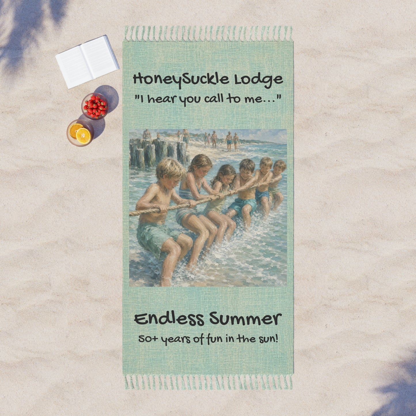 Boho Beach Towel — "Endless Summer" Vintage Seaside Design (Honeysuckle Lodge)
