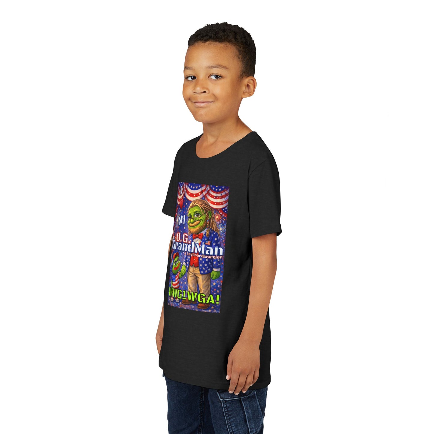 GrandMan/Grandpa Keyboard Warriors for your Littles - “I ♥️ My O.G. GrandMan" Patriotic Pepe WWG1WGA Kids T-Shirt