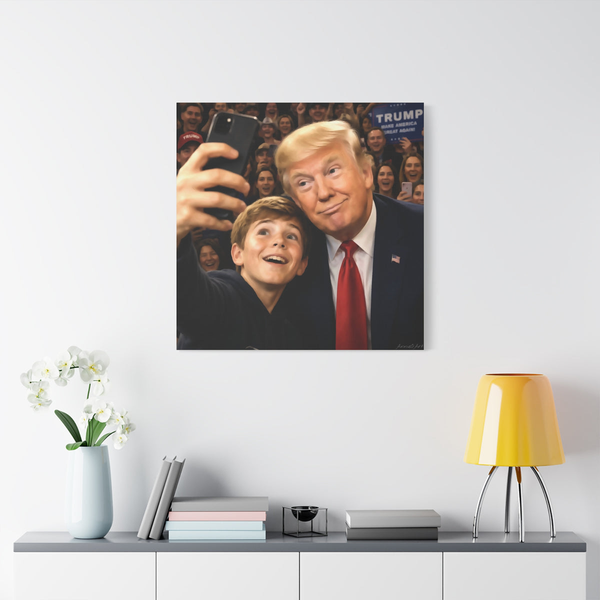 Trump Rally Canvas Wall Art — President Selfie Print on Stretched Matte Canvas