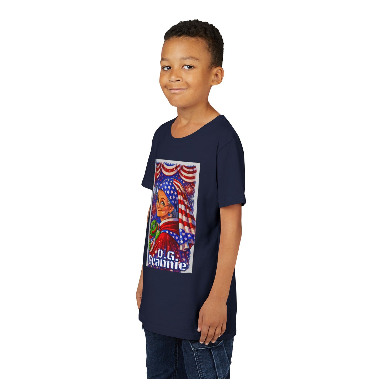 Grandma Anons & Keyboard Warriors for your Littles, “I ♥️ My O.G. Grannie" Youth T-Shirt – American Flag Grandma Design