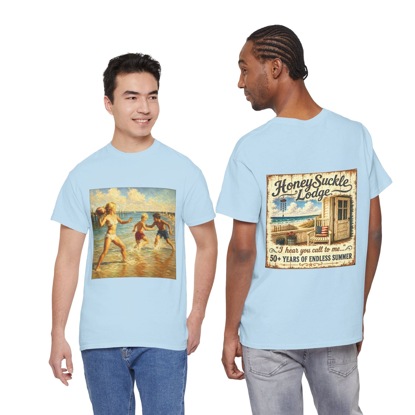 Vintage Beach T‑Shirt — 'Honeysuckle Lodge: 50+ Years of Endless Summer' Retro Seaside Tee