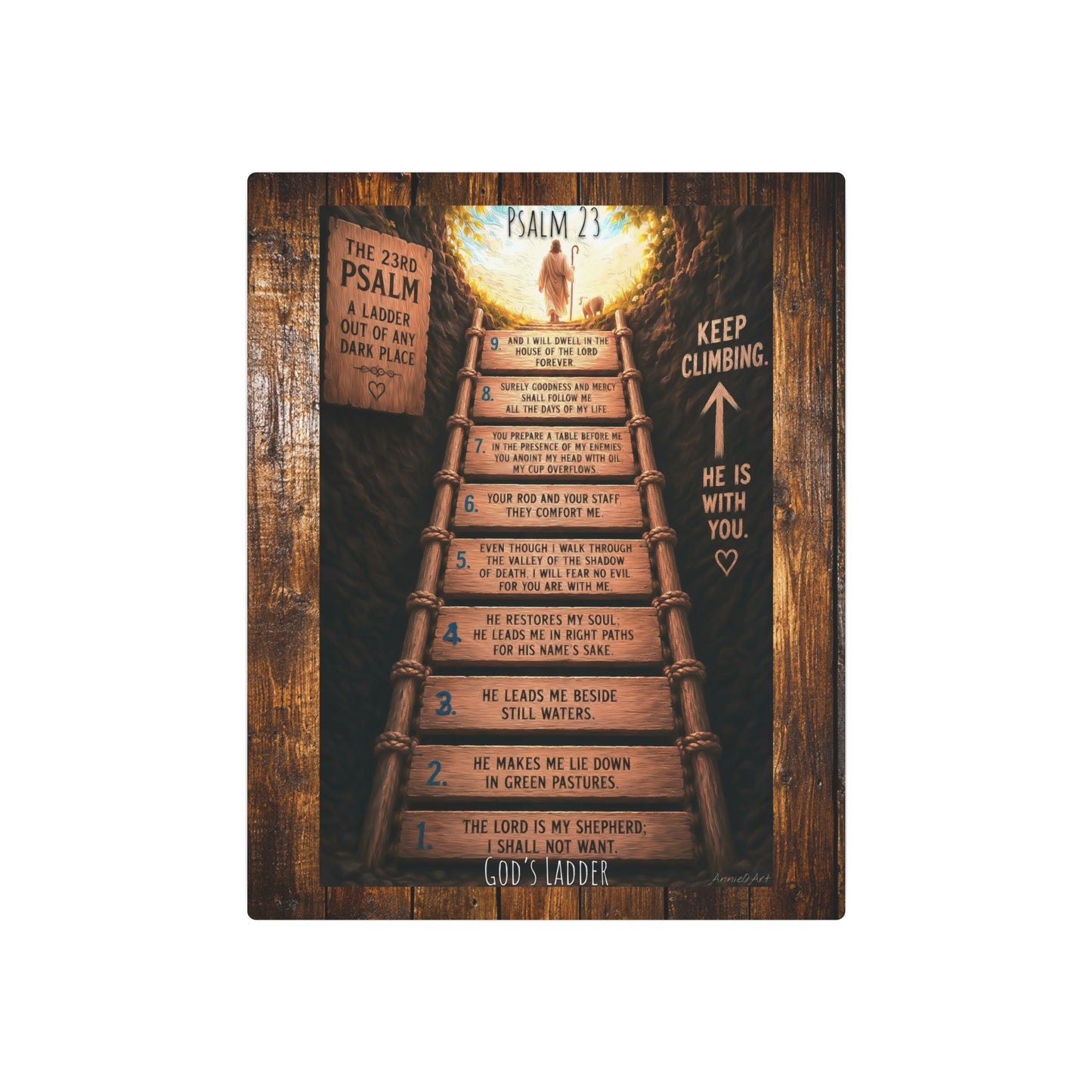 Psalm 23 Ladder Metal Art Sign – Rustic Christian Wall Decor, "Keep Climbing" Inspirational Scripture Plaque