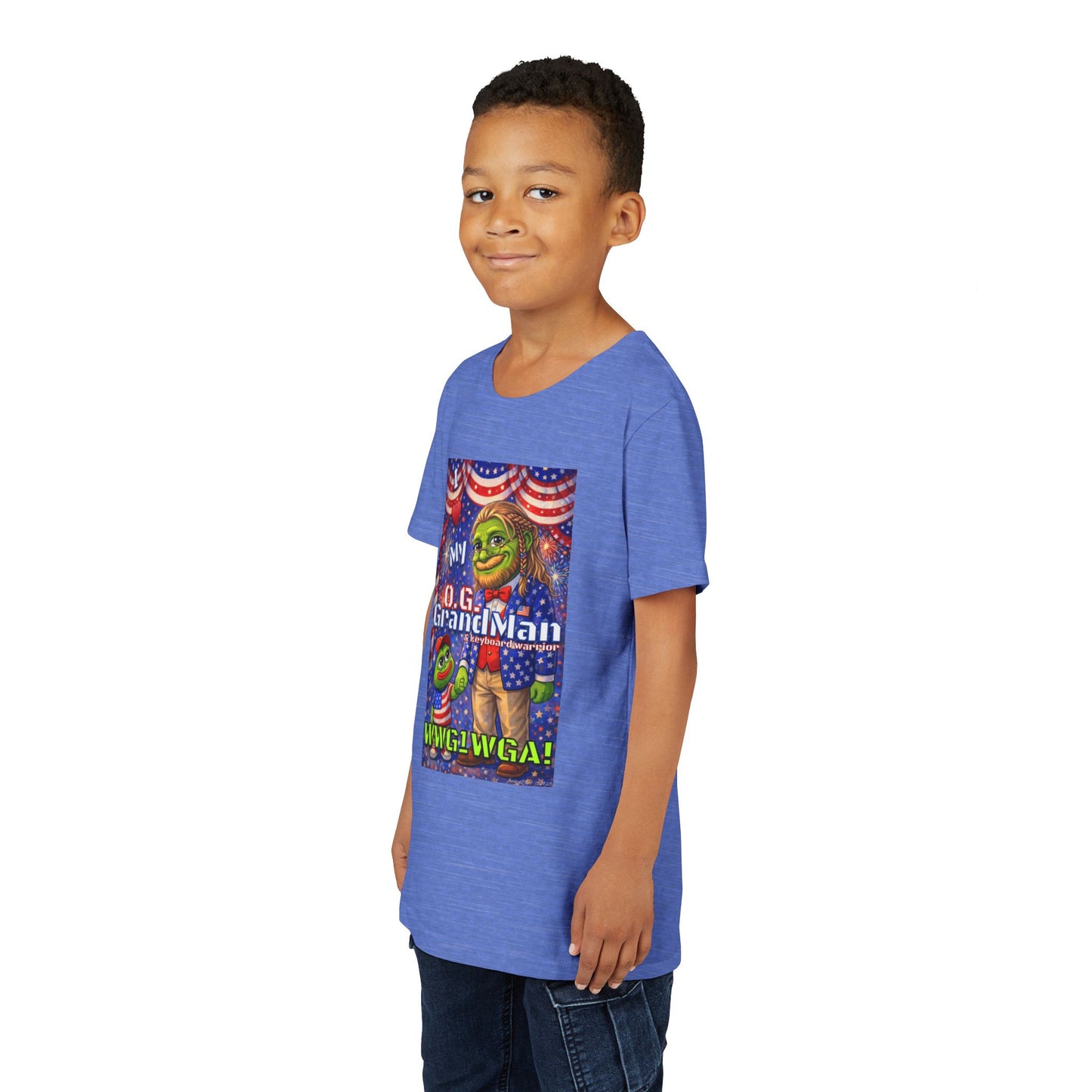 GrandMan/Grandpa Keyboard Warriors for your Littles - “I ♥️ My O.G. GrandMan" Patriotic Pepe WWG1WGA Kids T-Shirt
