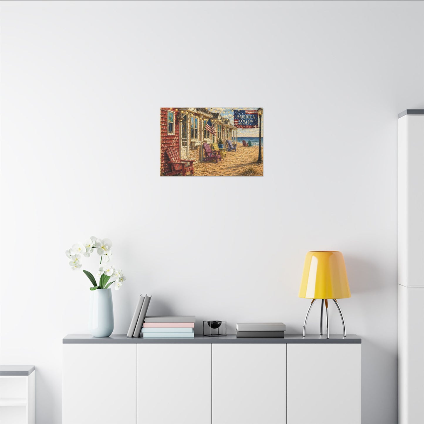 America 250th Beach Bungalow Canvas Wall Art — Patriotic Coastal Decor