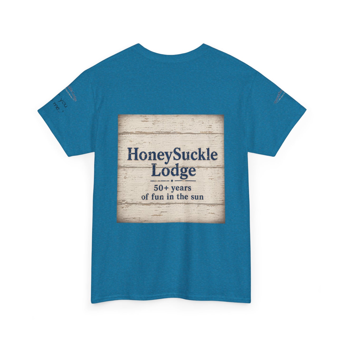 HoneySuckle Lodge Vintage Beach T-Shirt — "50+ years of fun in the sun" Retro Kids on Shore Design