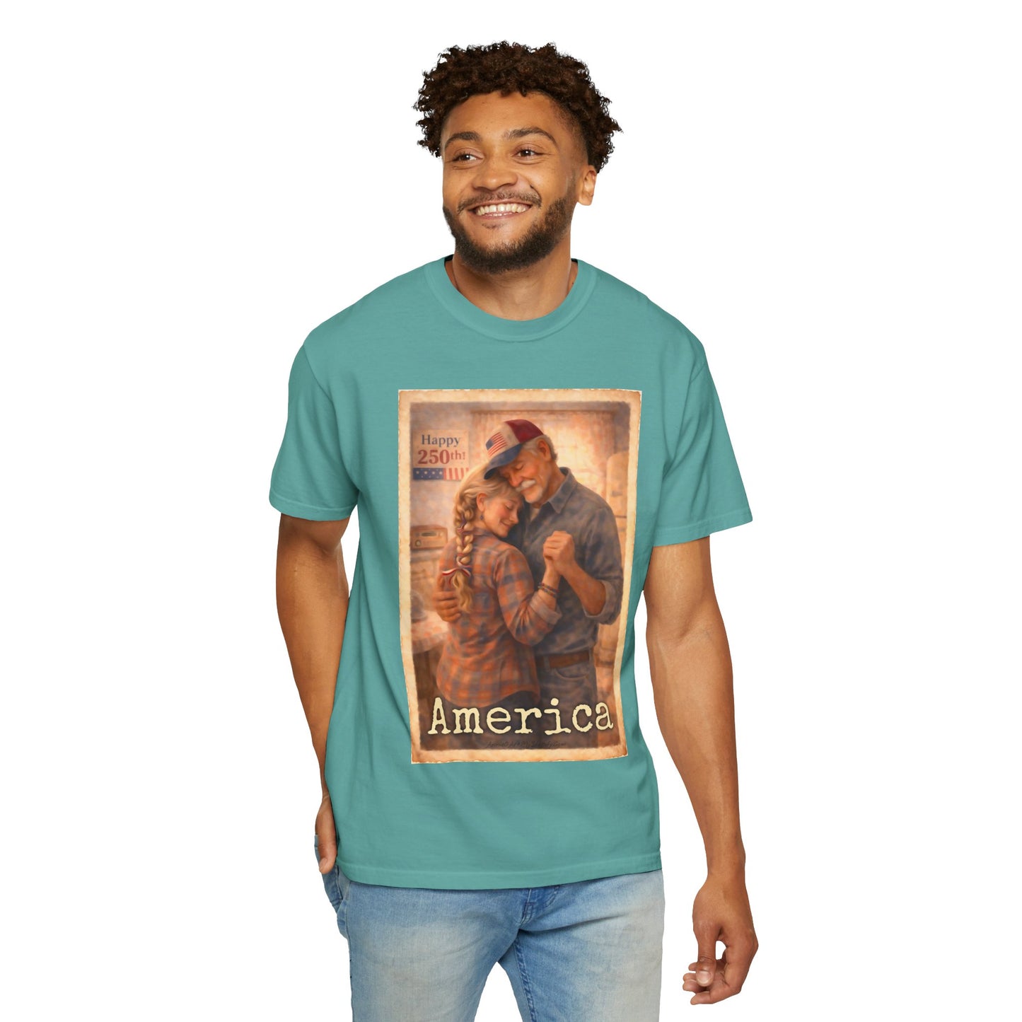 250th America Vintage Couples T-Shirt — Patriotic Romance Graphic Tee