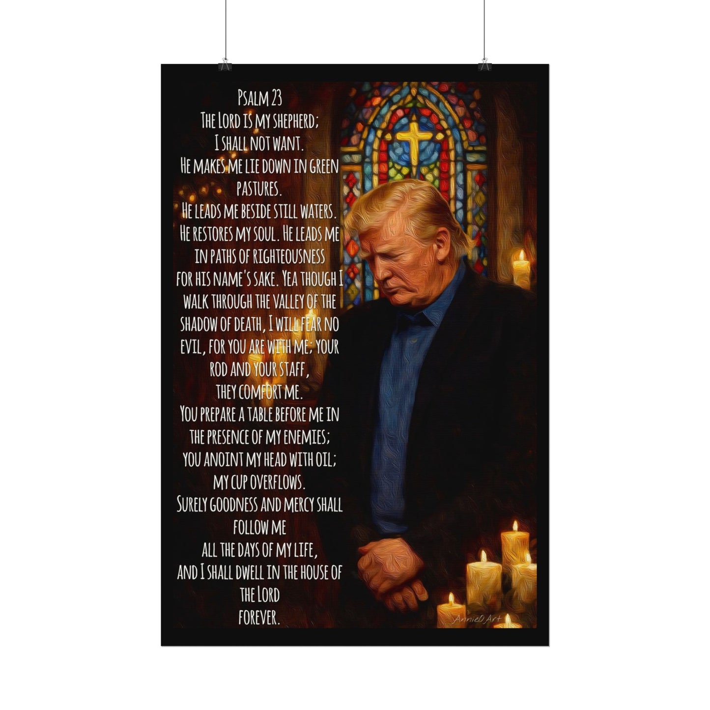 Psalm 23 Trump Poster — Textured Watercolor Matte Religious Wall Art