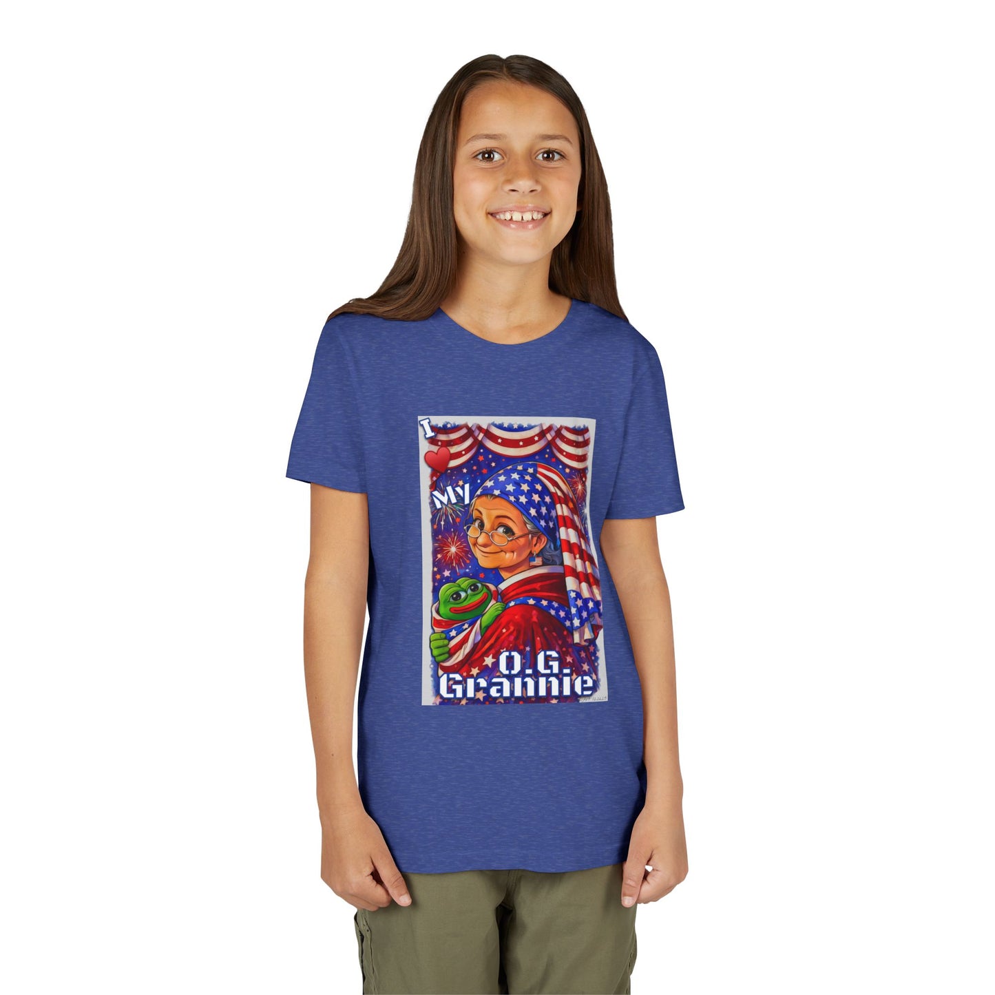 Grandma Anons & Keyboard Warriors for your Littles, “I ♥️ My O.G. Grannie" Youth T-Shirt – American Flag Grandma Design