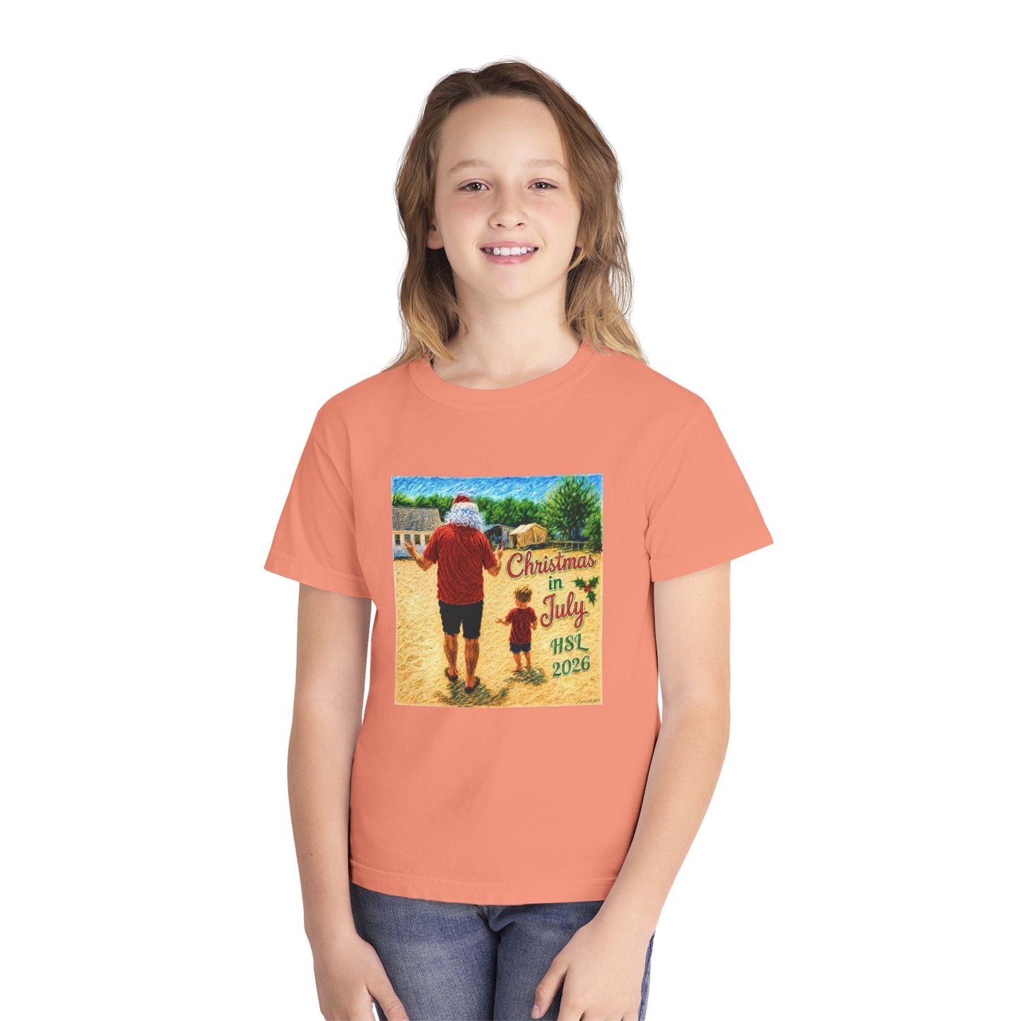 Dry-Blend Youth Tee — "Christmas in July" Beach Design 2026
