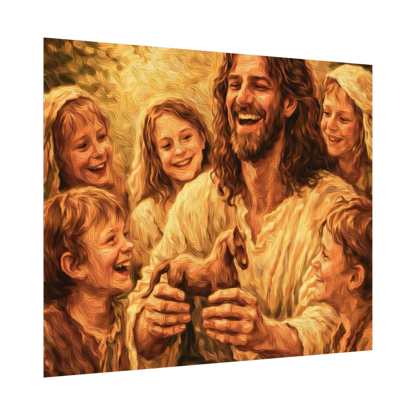 Jesus with Children Watercolor Poster — Textured Matte Religious Wall Art