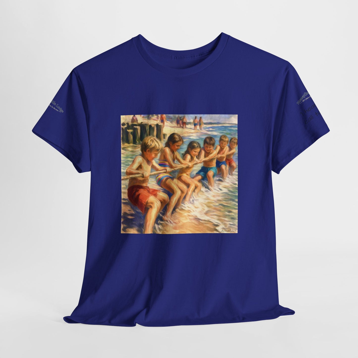 HoneySuckle Lodge Vintage Beach T-Shirt — "50+ years of fun in the sun" Retro Kids on Shore Design