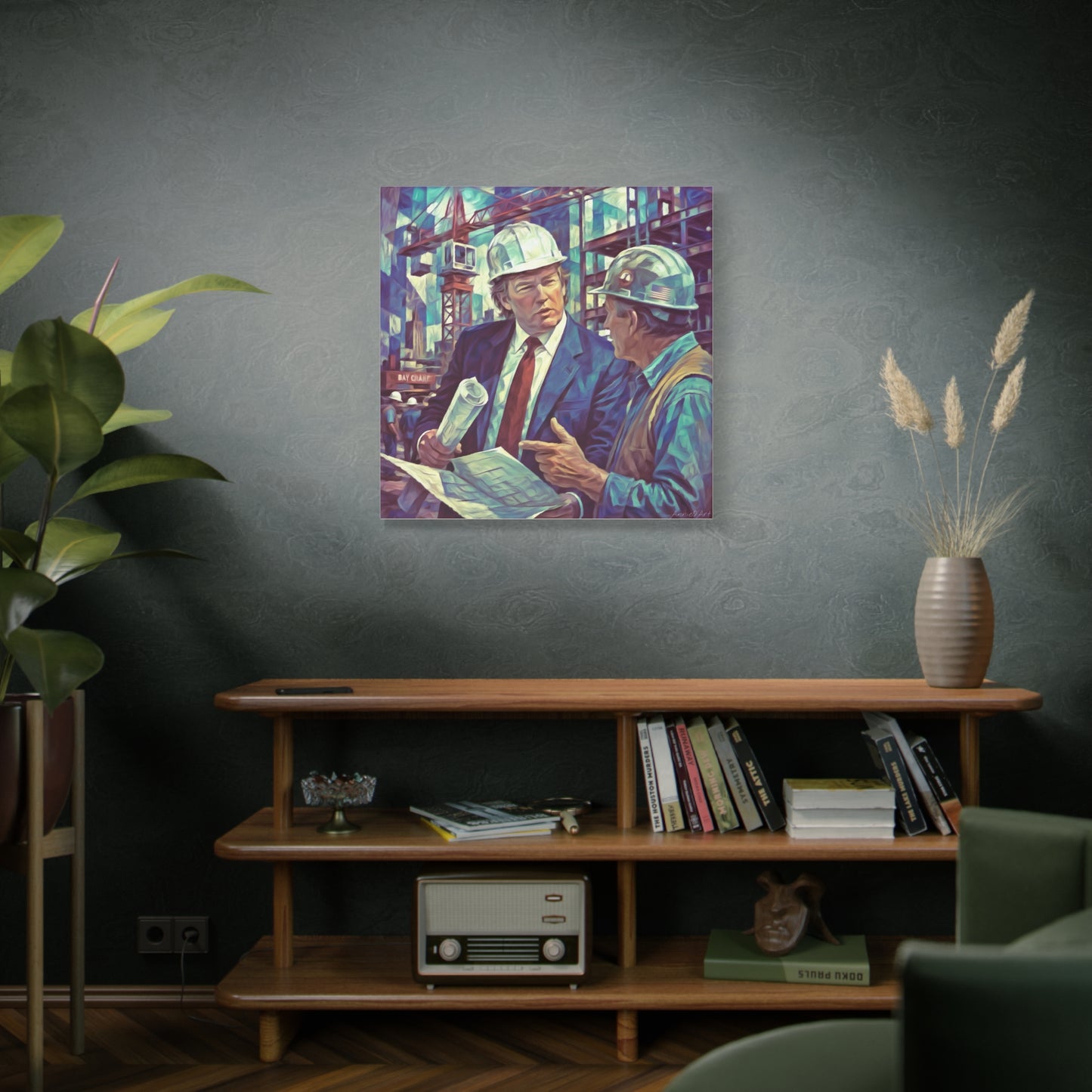 Trump Construction Site Portrait Canvas - Vintage Art