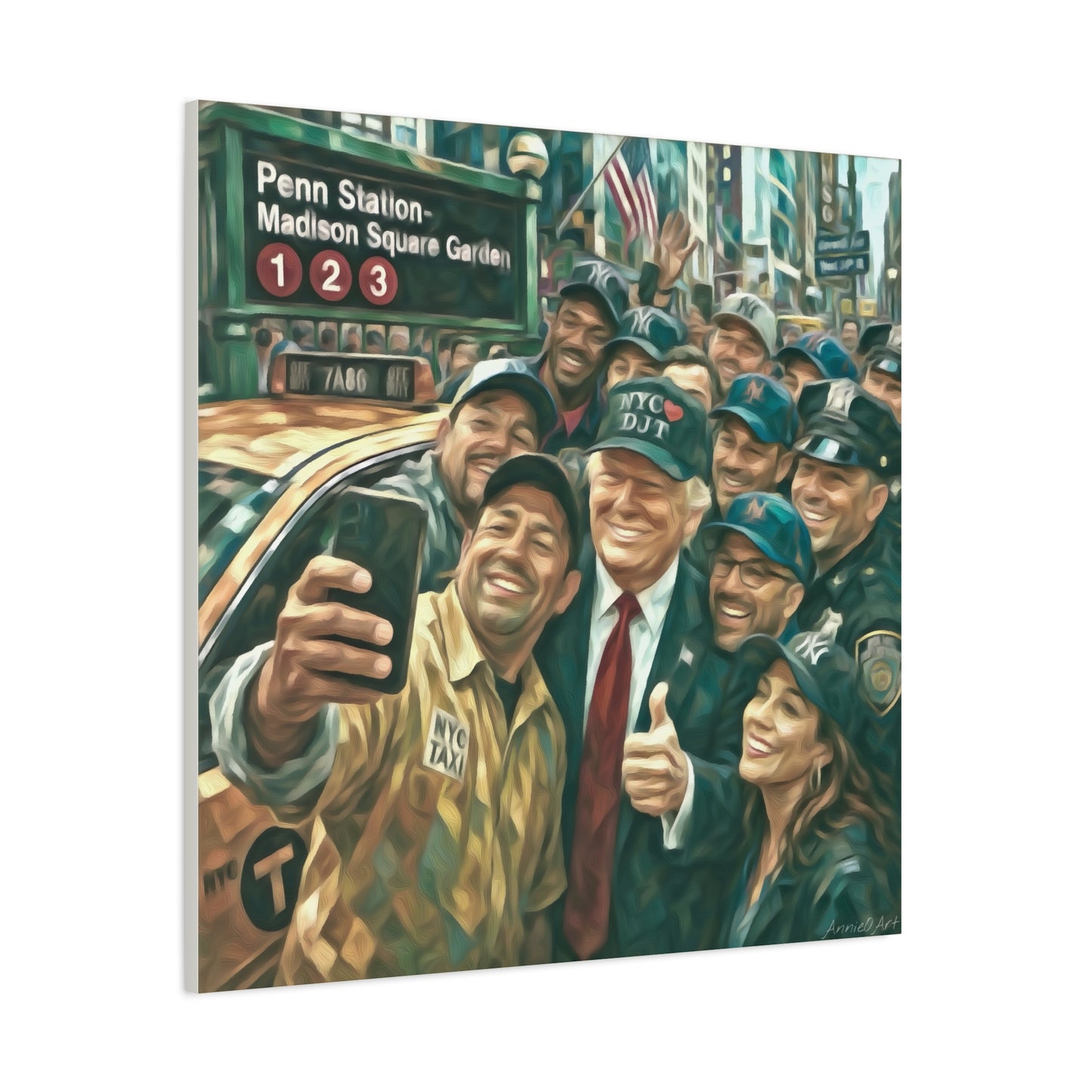 NYC❤️DJT—Trump New York Taxi Selfie Matte Canvas Wall Art — Stretched 1.25"