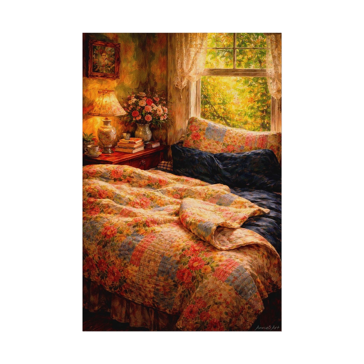 Cottage Cozy Bedroom Poster — Textured Matte Wall Art