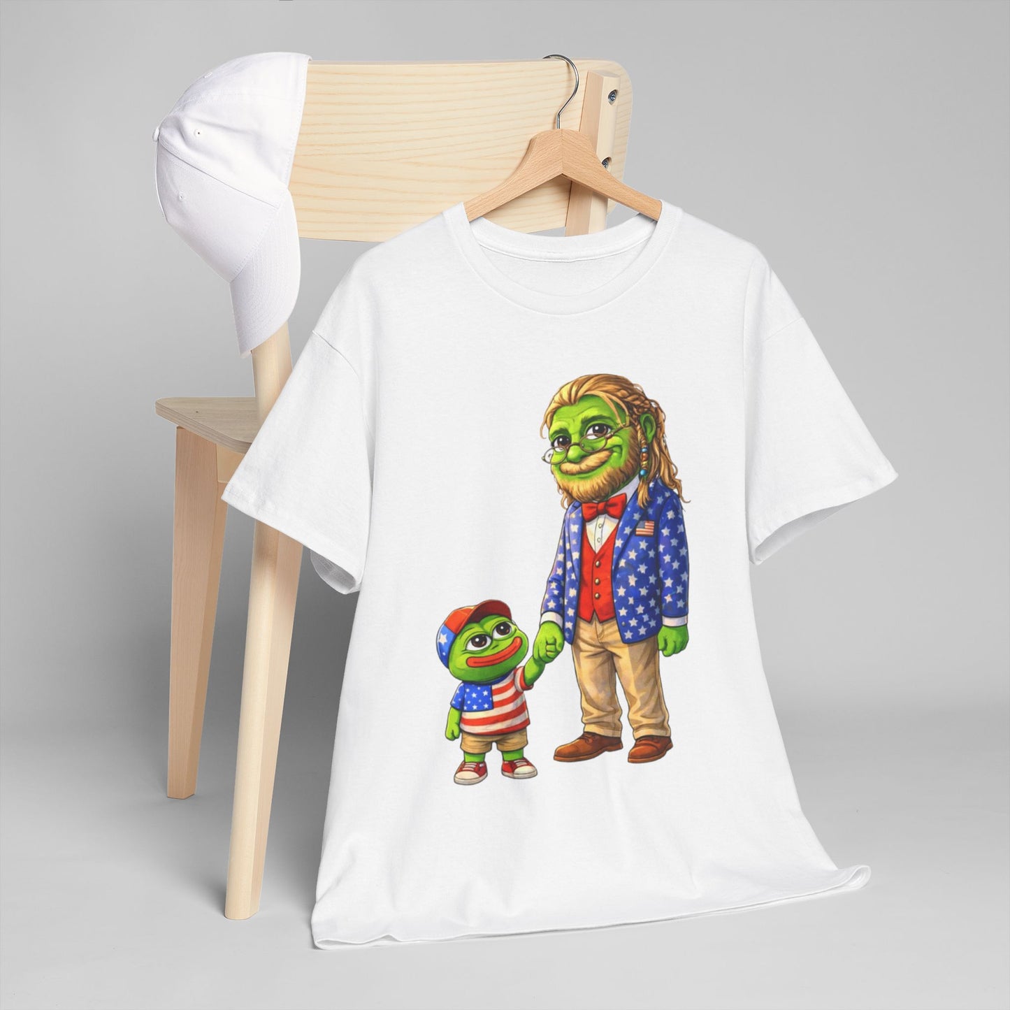 Grandpa Anons, keyboard warriors, MAGA T-Shirt — Patriotic Pepe Frog Family Illustration Tee