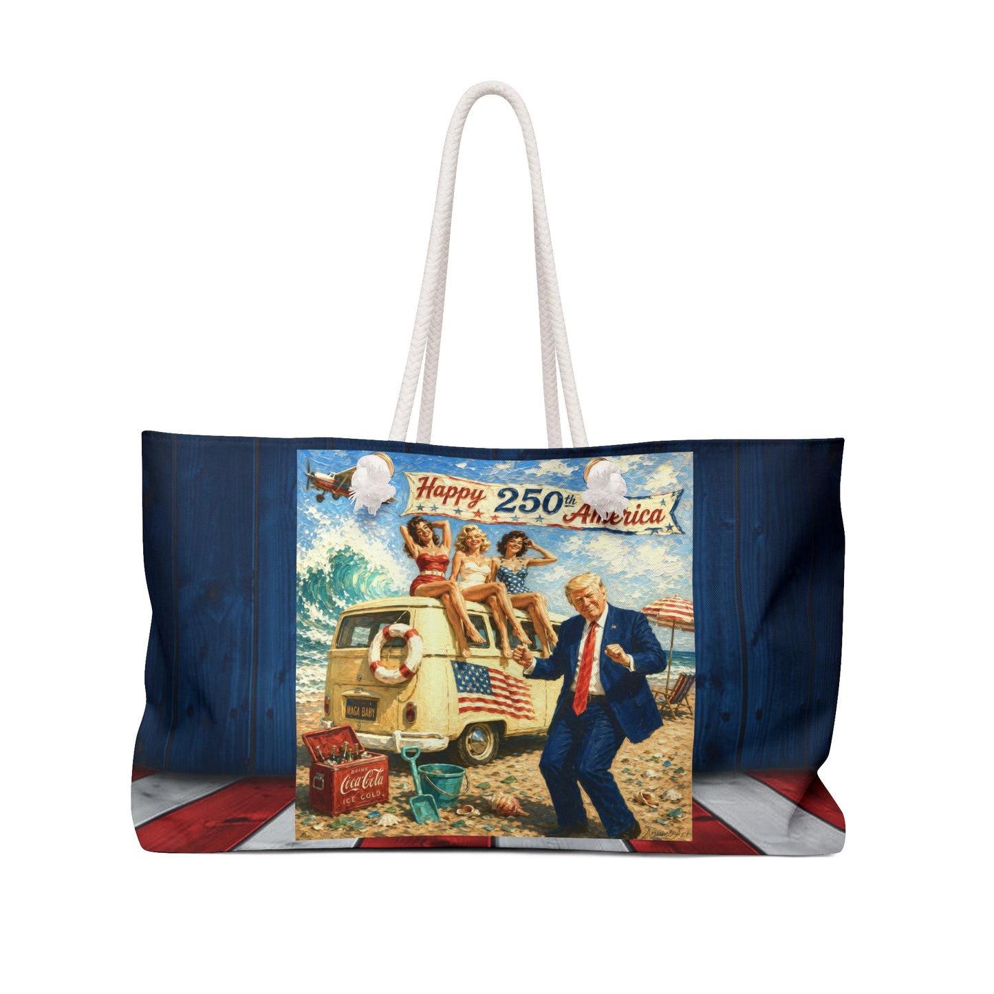 Trump Patriotic Vintage Beach Weekender Bag – "Happy 250th America" Travel Tote