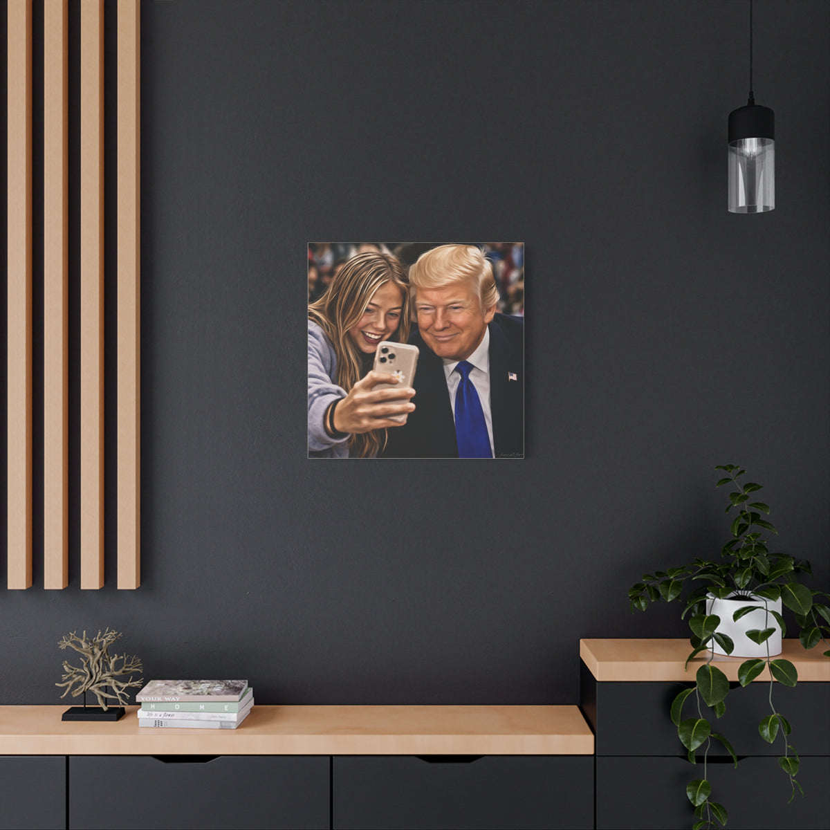 Trump Figure Selfie Matte Canvas Print