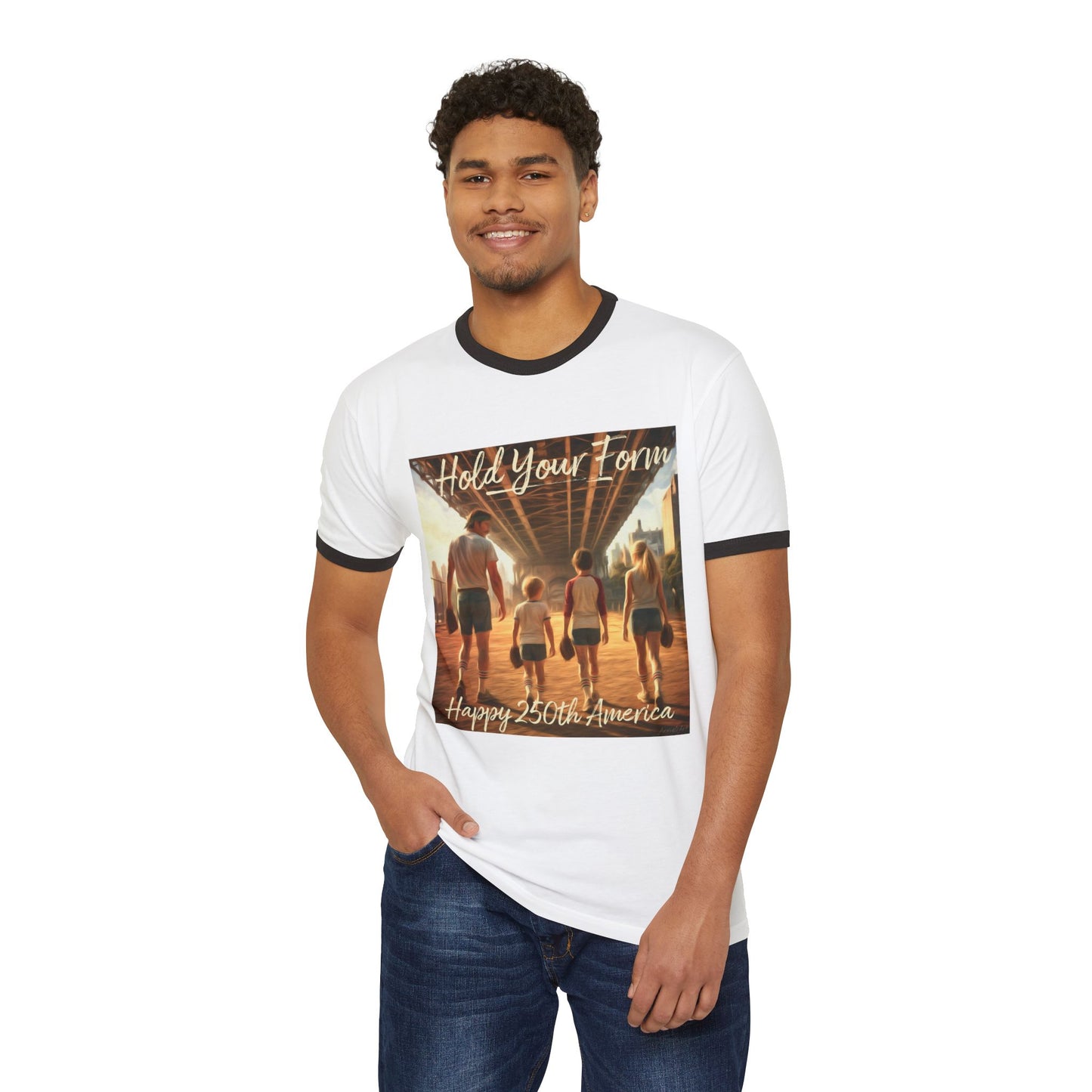 ‘Hold Your Form’ -250th America Vintage Beach Ringer Font & Back Design T-Shirt