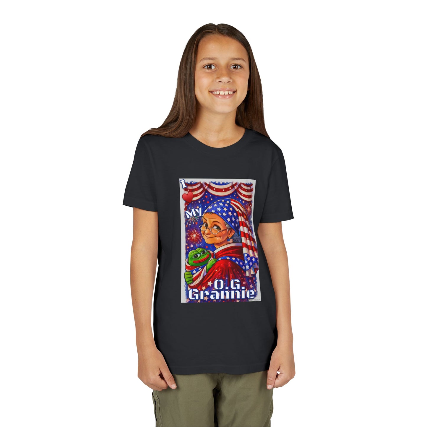 Grandma Anons & Keyboard Warriors for your Littles, “I ♥️ My O.G. Grannie" Youth T-Shirt – American Flag Grandma Design