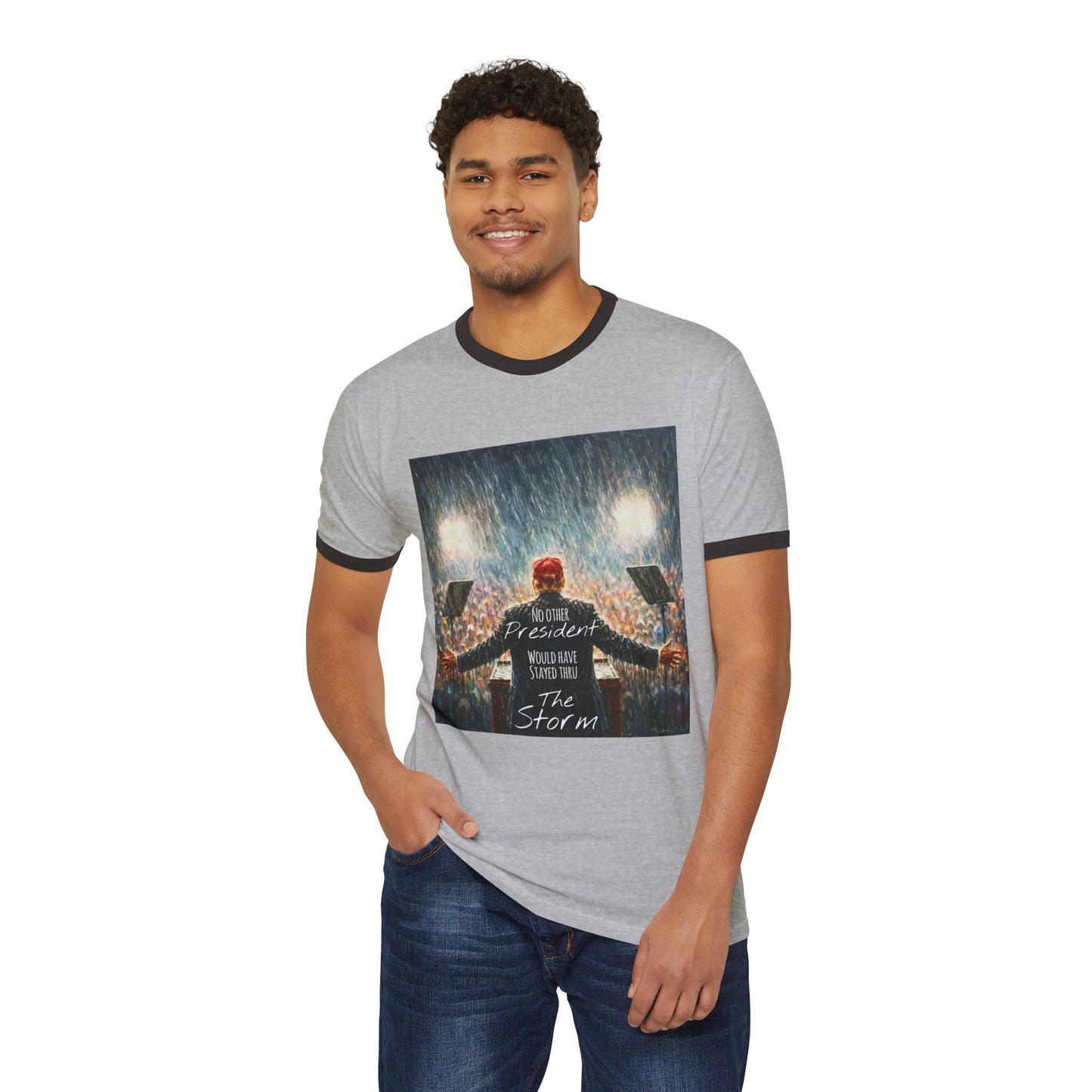 Trump Ringer T-Shirt — "The Storm" Front Graphic & "Happy Birthday America" Back Retro Print