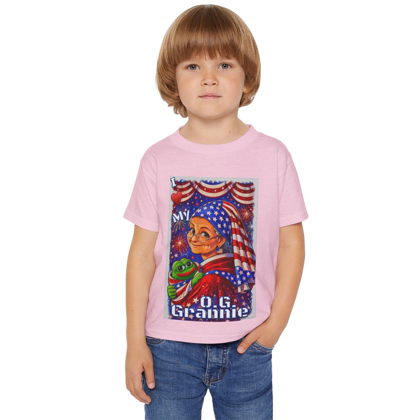 Grandma Anons for your Littles-“I ♥️ My OG Grannie” Toddler T‑Shirt — American Flag Grandma Design