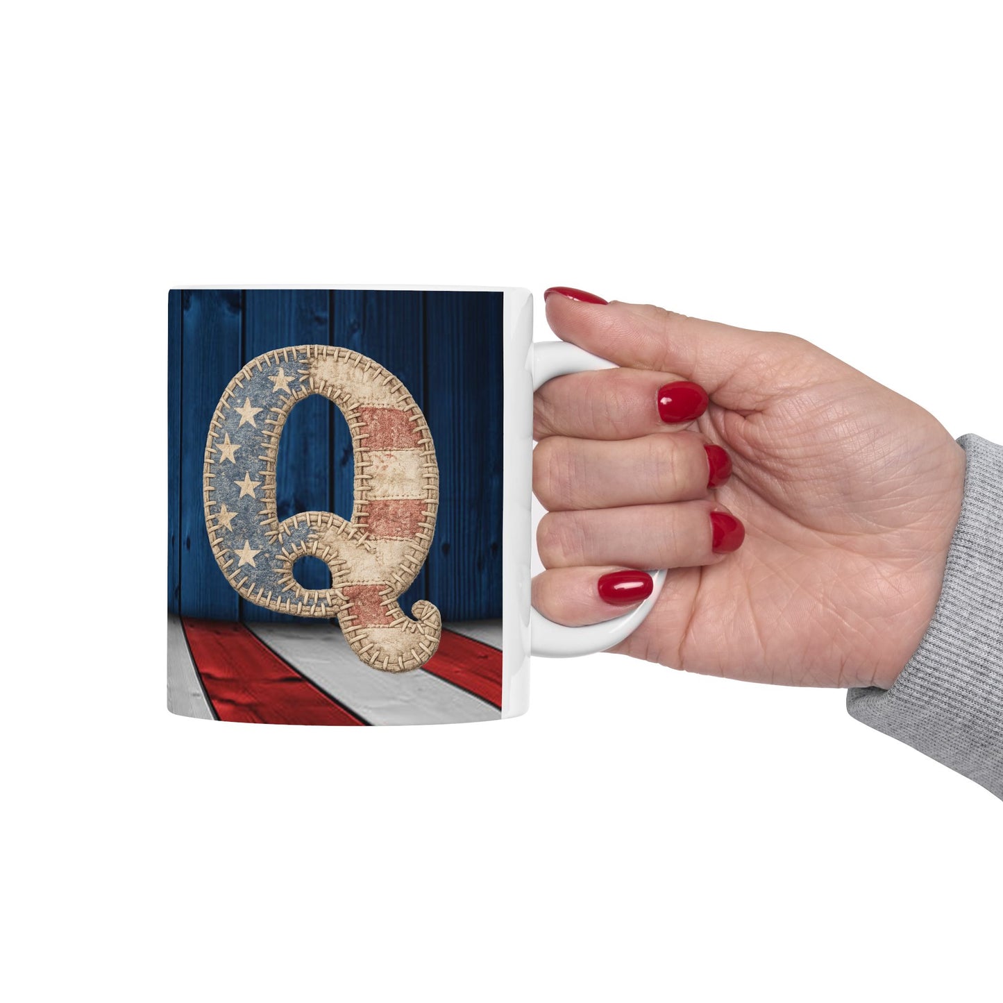 Q Patriotic Rustic American Flag Ceramic Mug (11oz & 15oz)