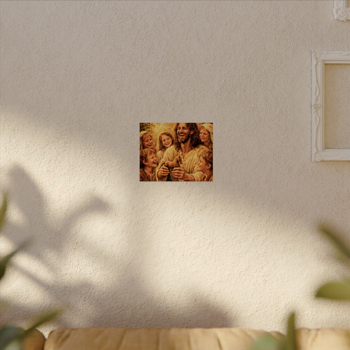 Jesus with Children Watercolor Poster — Textured Matte Religious Wall Art