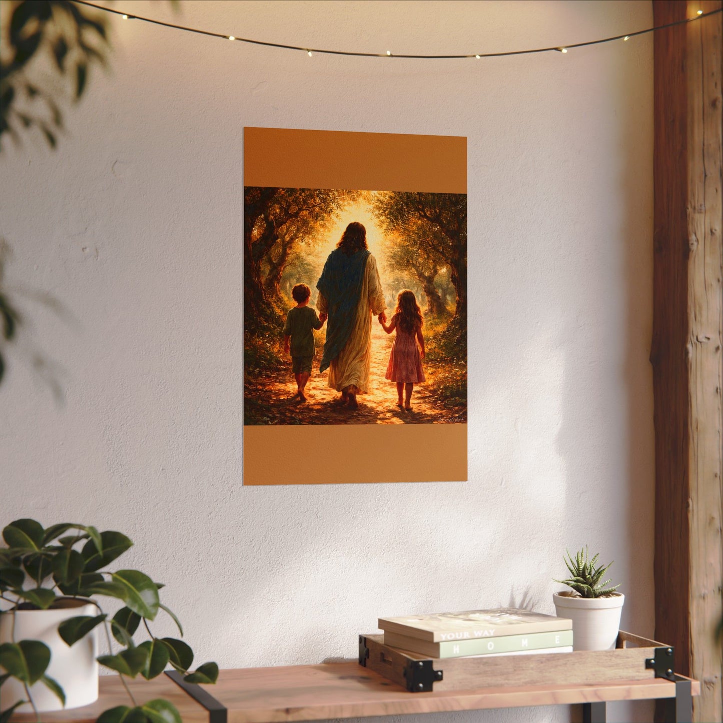 Jesus Walking with Children Watercolor Poster — Textured Matte Wall Art