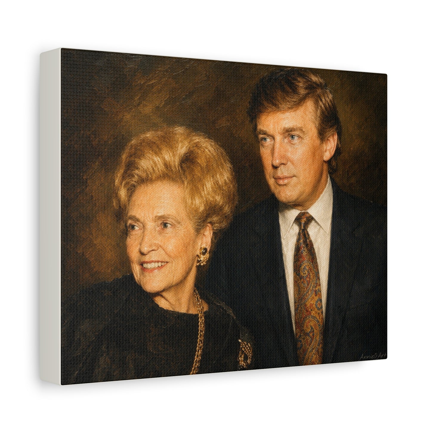 Trump with his Mom—Vintage Portrait Canvas Print — Classic Stretched Matte Wall Art
