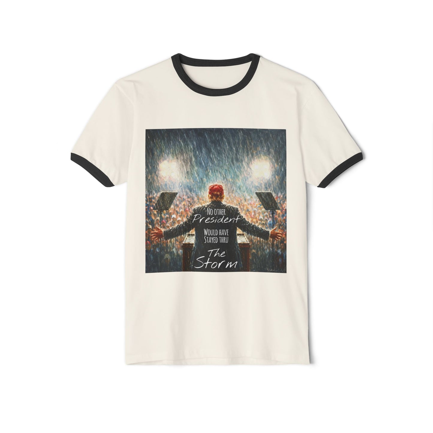 Trump Ringer T-Shirt — "The Storm" Front Graphic & "Happy Birthday America" Back Retro Print