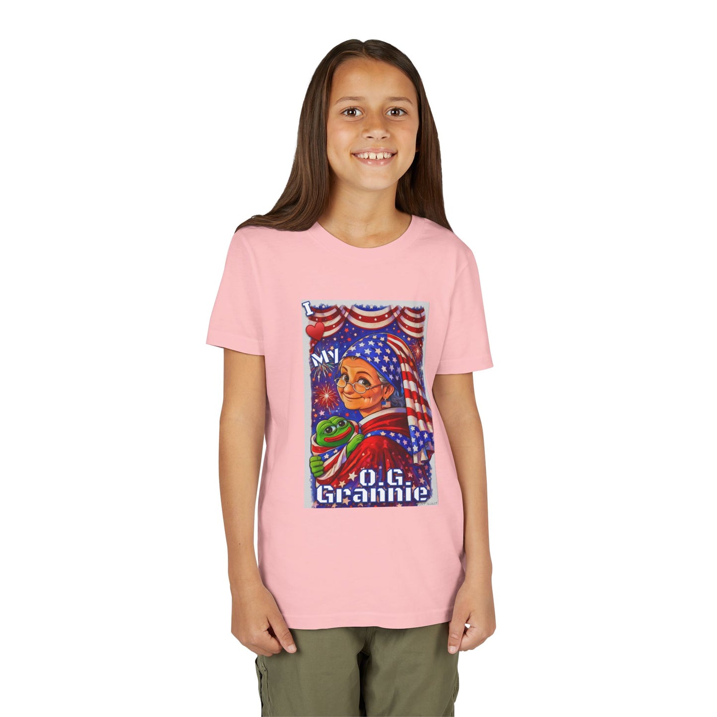 Grandma Anons & Keyboard Warriors for your Littles, “I ♥️ My O.G. Grannie" Youth T-Shirt – American Flag Grandma Design