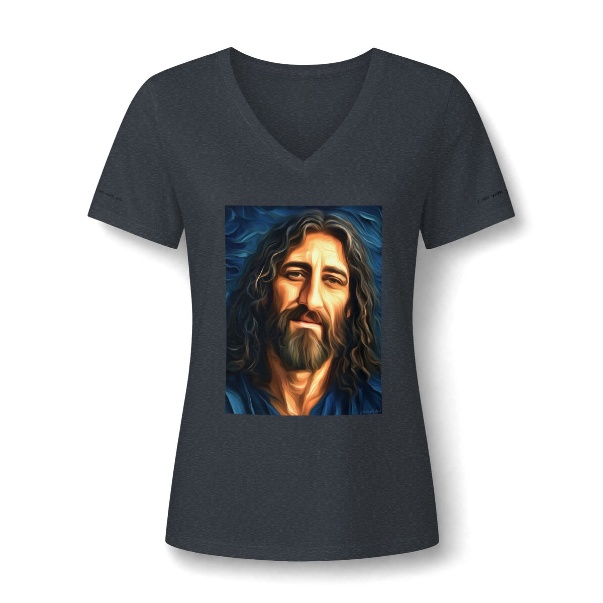 Women's V-Neck Tee — Stylized Jesus Portrait Graphic Tee