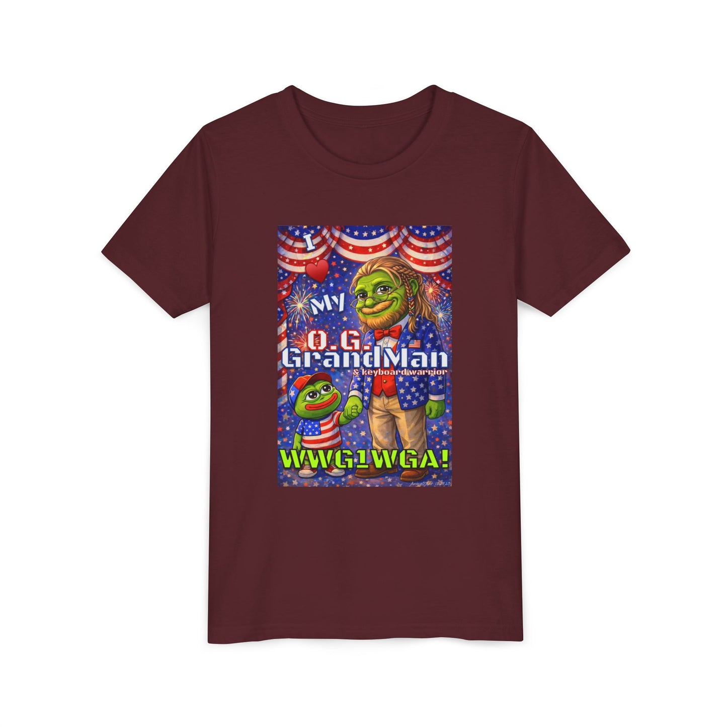 GrandMan/Grandpa Keyboard Warriors for your Littles - “I ♥️ My O.G. GrandMan" Patriotic Pepe WWG1WGA Kids T-Shirt