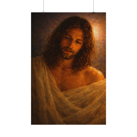 Jesus Portrait Watercolor Poster — Textured Matte Religious Art Print