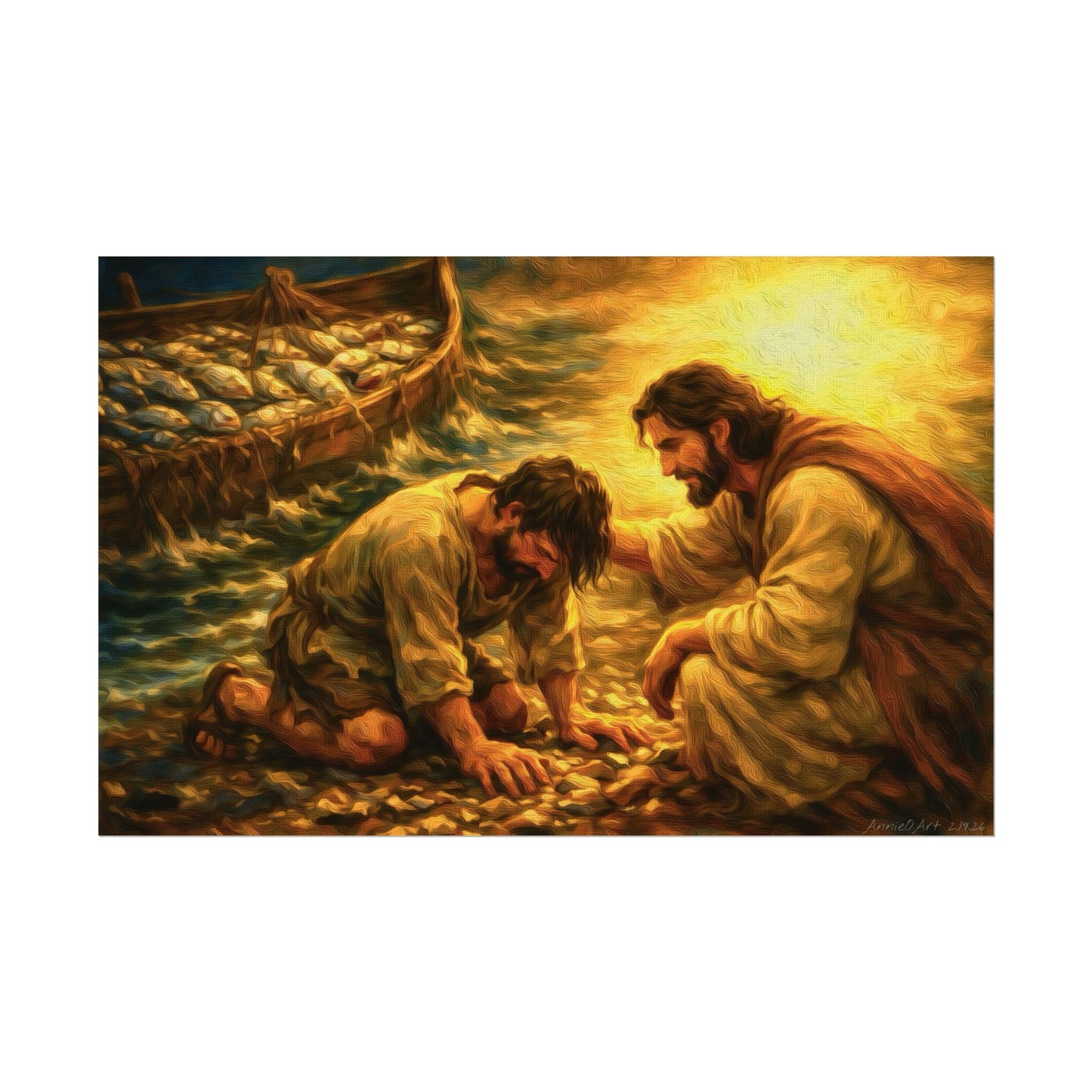 "Jesus and the Fisherman" —Watercolor Matte Poster —