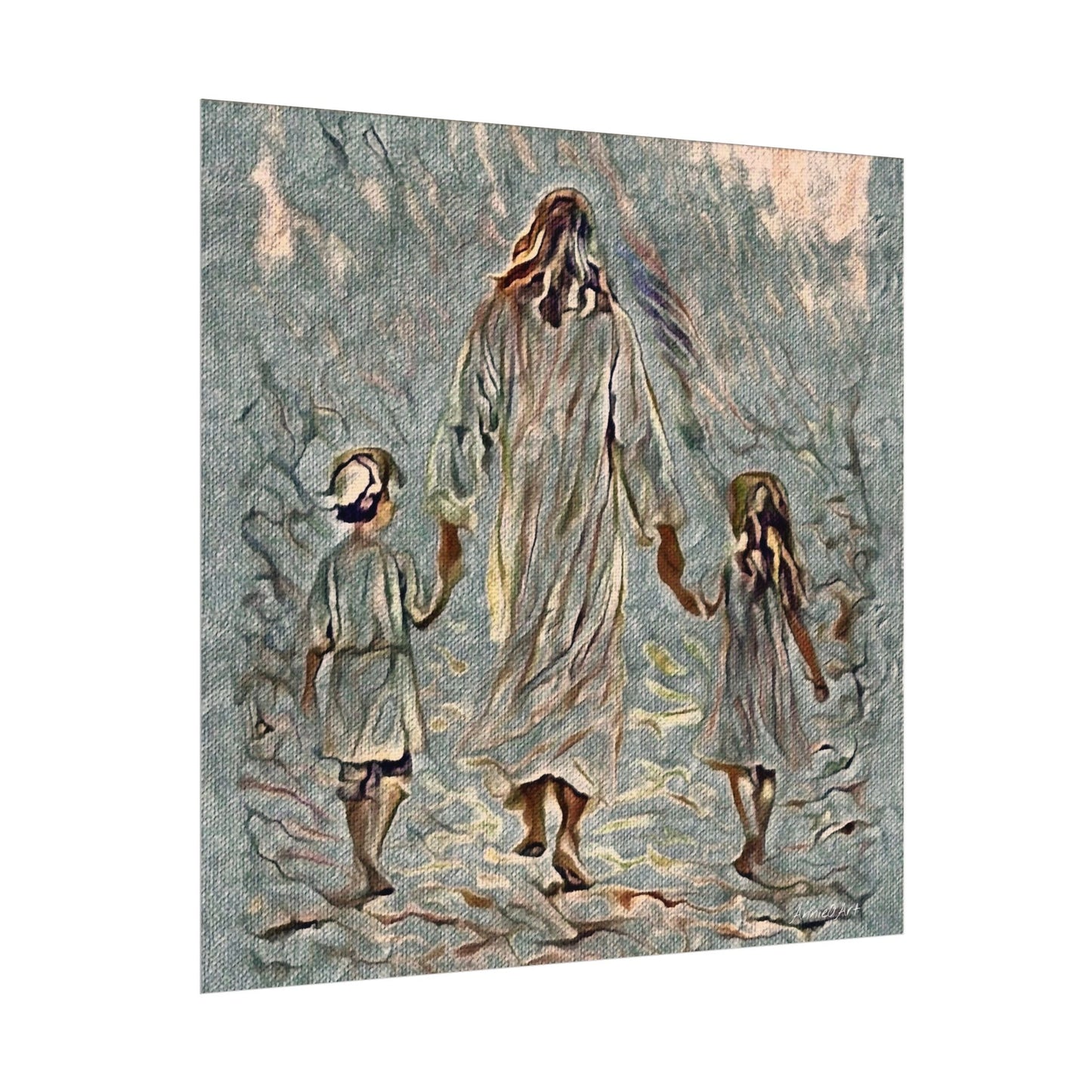 Jesus Walking With Children Poster — Textured Matte Wall Art