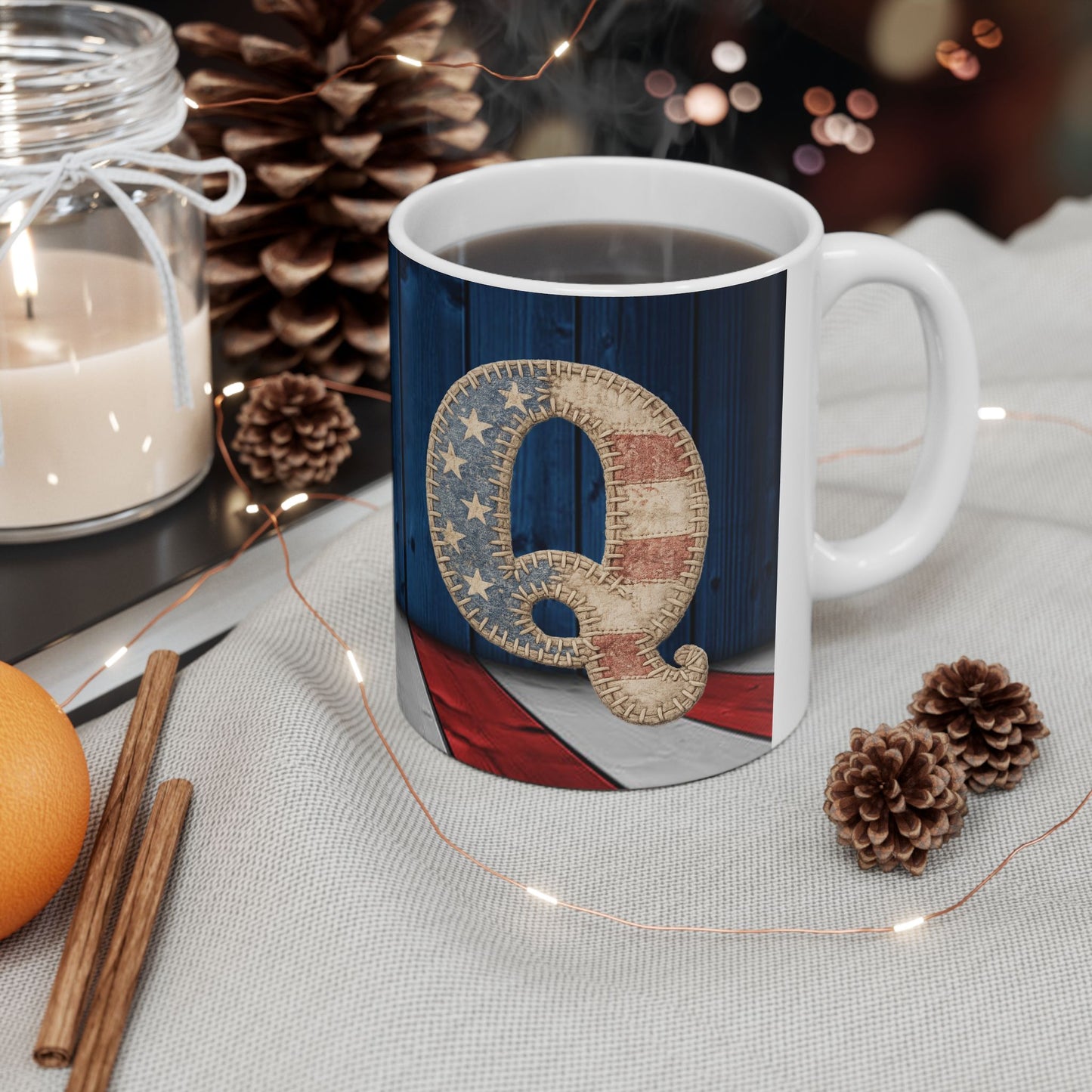 Q Patriotic Rustic American Flag Ceramic Mug (11oz & 15oz)
