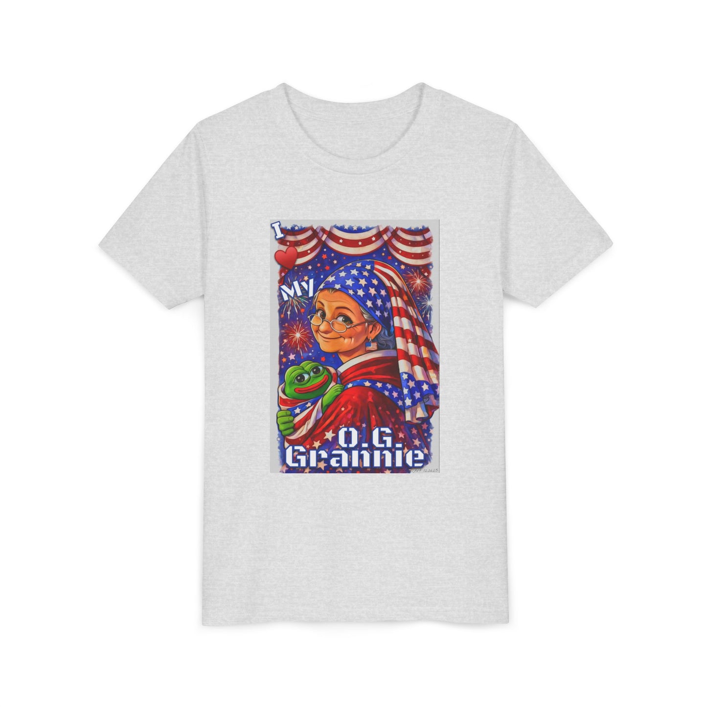Grandma Anons & Keyboard Warriors for your Littles, “I ♥️ My O.G. Grannie" Youth T-Shirt – American Flag Grandma Design