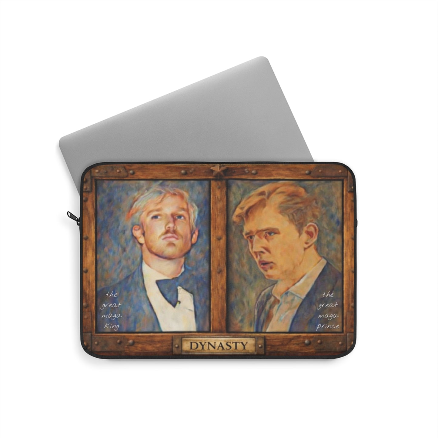 Laptop Sleeve — Trump “DYNASTY” Vintage Oil Painting Twin Portraits Barron & Donald Trump