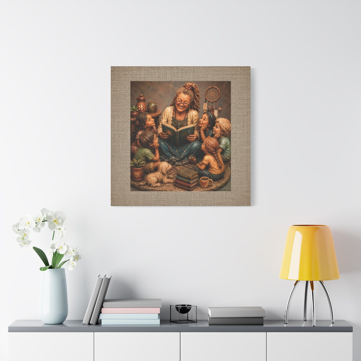 Storytime Grandma Canvas Wall Art — Grandma Reading to Children Matte Stretched Canvas