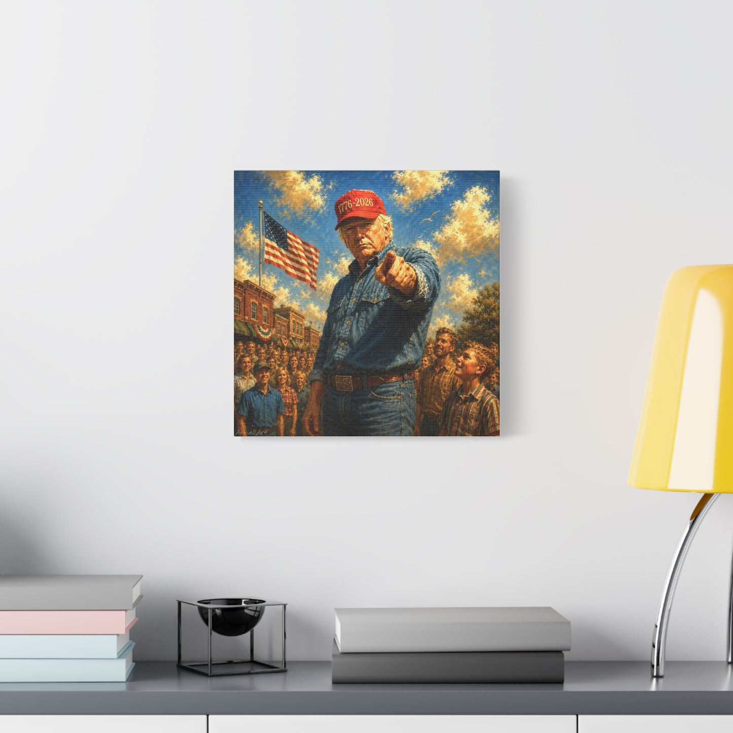 Trump Americana Patriotic Canvas Art - '1776-2026' Pointing Figure with American Flag