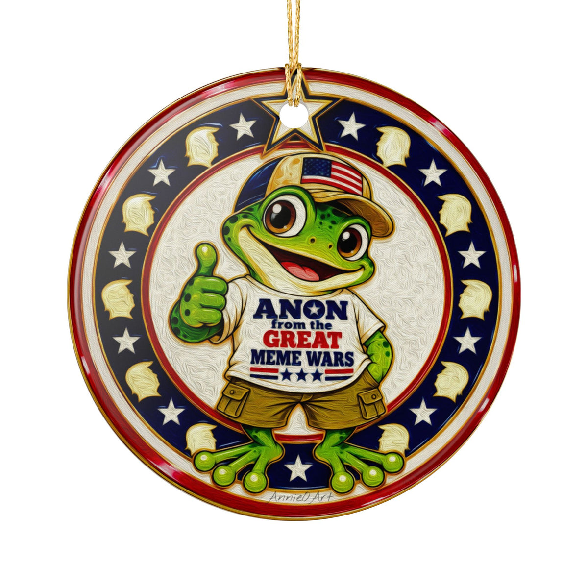 Ceramic Ornament — Frog 'Anon From the Great Meme Wars' Patriotic Holiday Decoration