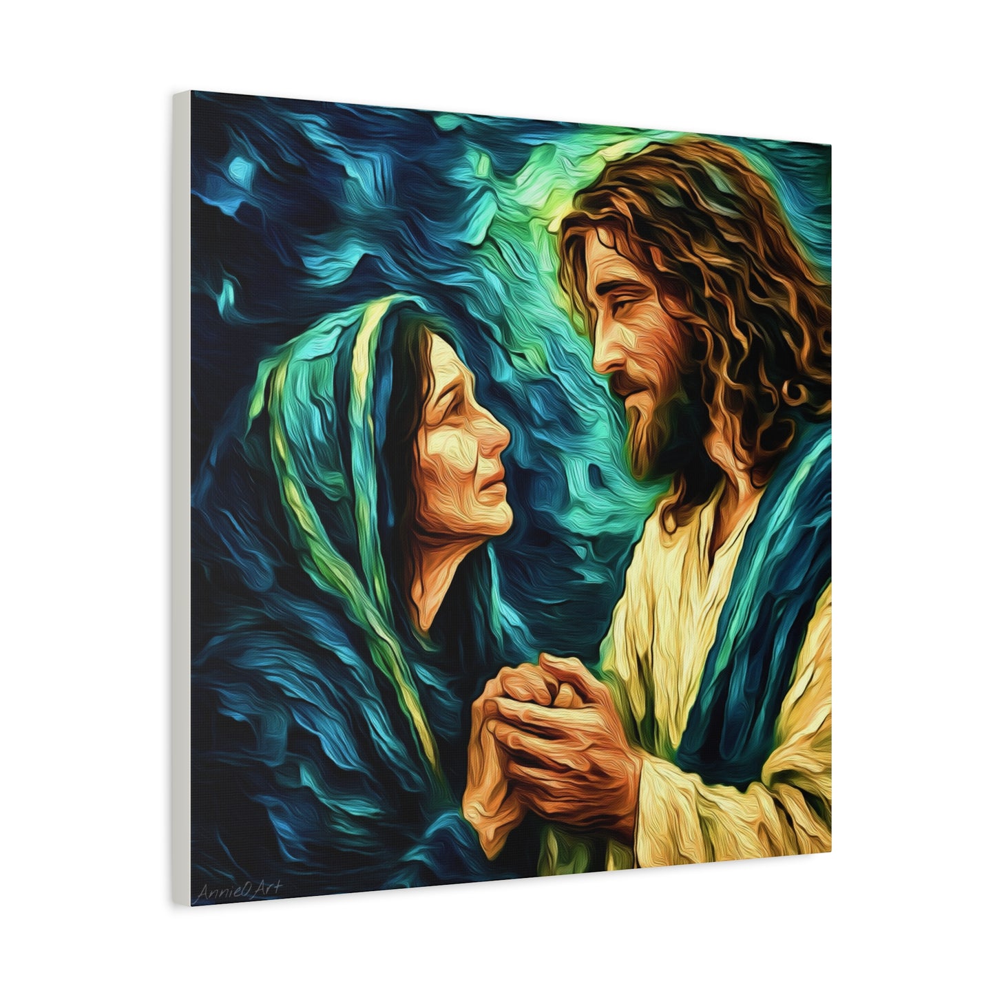 Jesus Comforting Mother Mary—Matte Canvas Wall Art