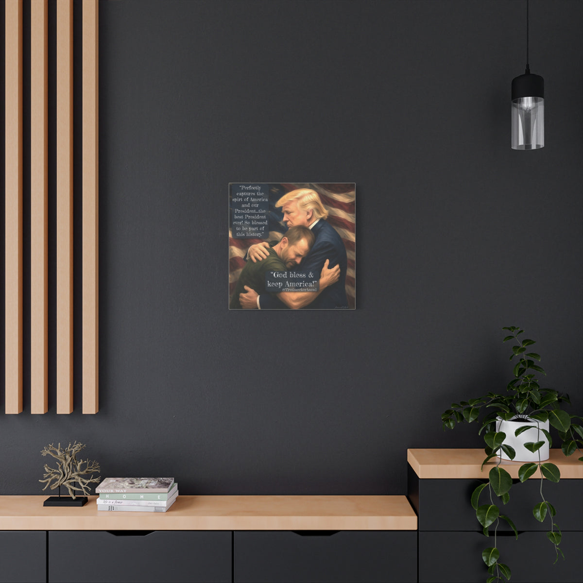Trump Embrace Patriotic Canvas Wall Art — "God Bless & Keep America"