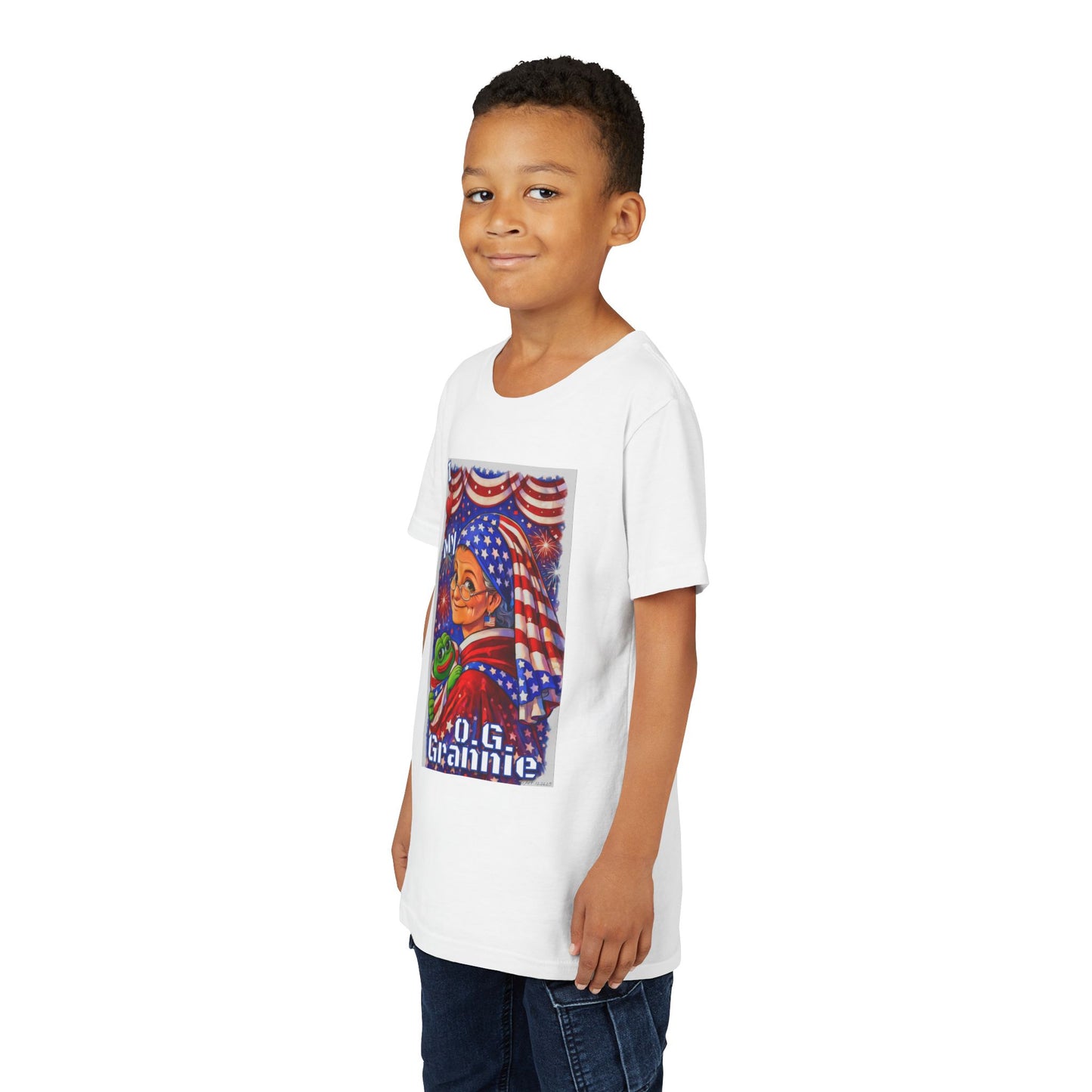 Grandma Anons & Keyboard Warriors for your Littles, “I ♥️ My O.G. Grannie" Youth T-Shirt – American Flag Grandma Design