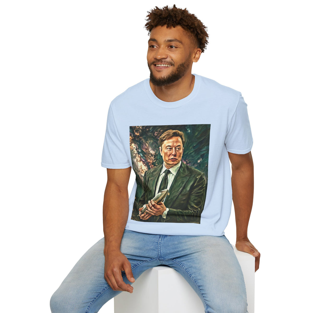 Elon Musk with Rocket— Graphic T-Shirt