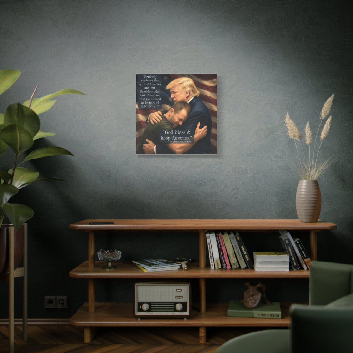 Trump Embrace Patriotic Canvas Wall Art — "God Bless & Keep America"