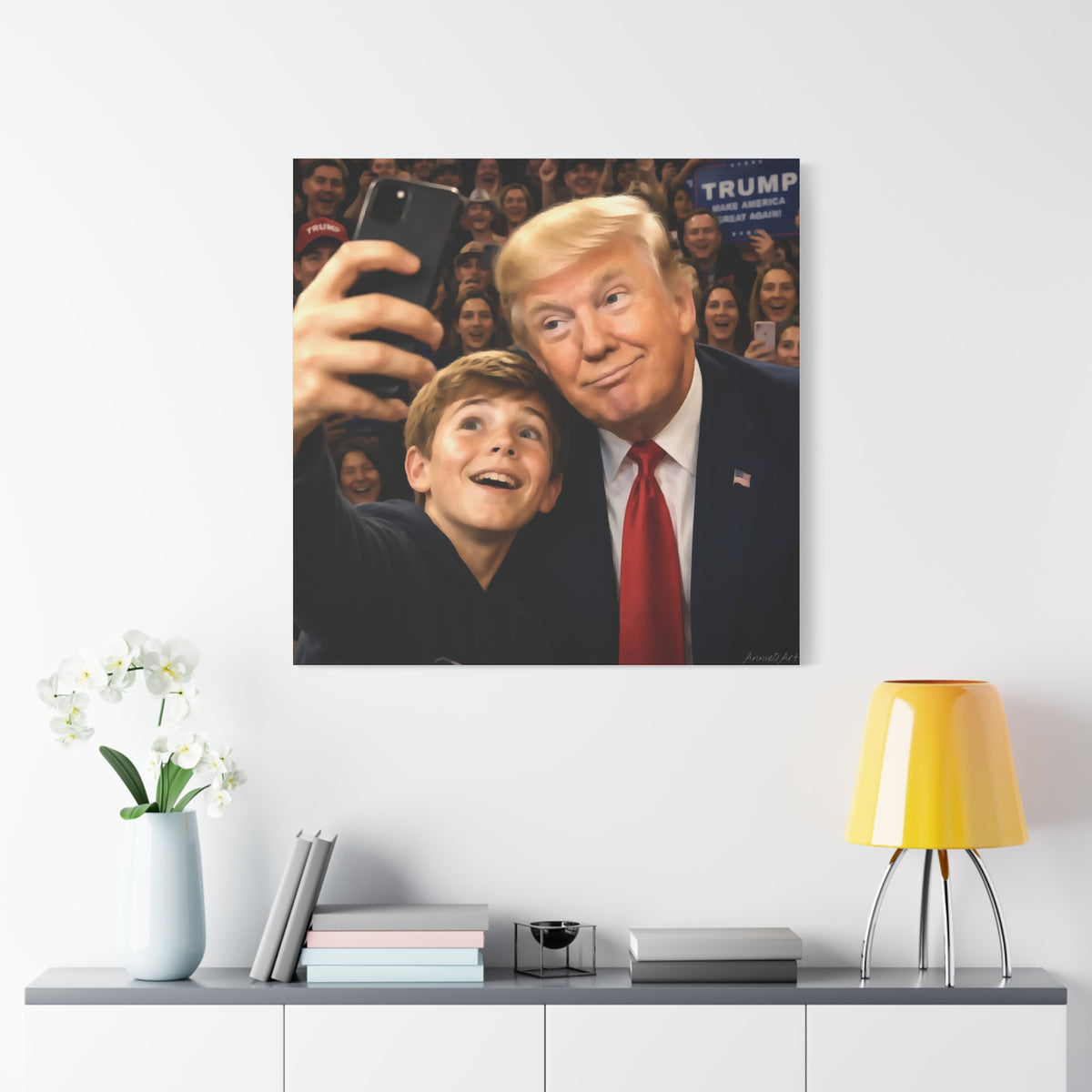 Trump Rally Canvas Wall Art — President Selfie Print on Stretched Matte Canvas
