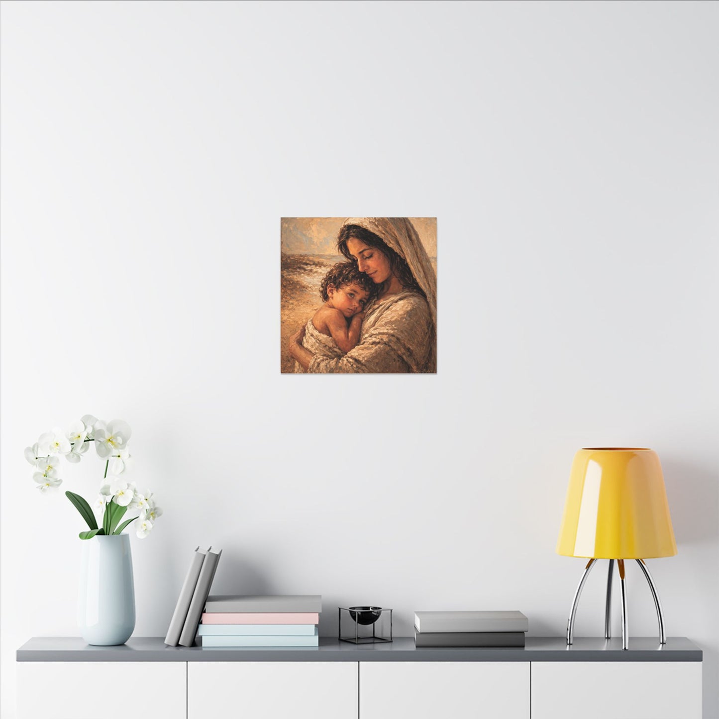 Mary and Jesus Matte Canvas Wall Art — Tender Embrace Spiritual Nursery Decor